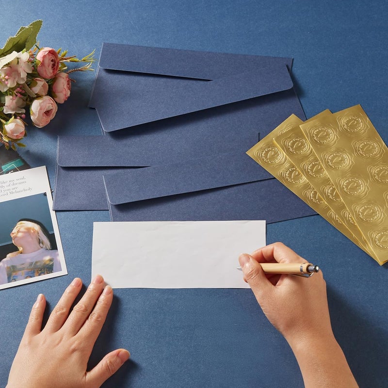Wishop 50 Pack Shiny #10 Business Envelopes Self Seal Standard Envelopes with Gold Stickers for Office Checks, Business Cards, Letter Mailing Invoices, 4.13 x 9.49 Inches (Navy Blue) - Image 4